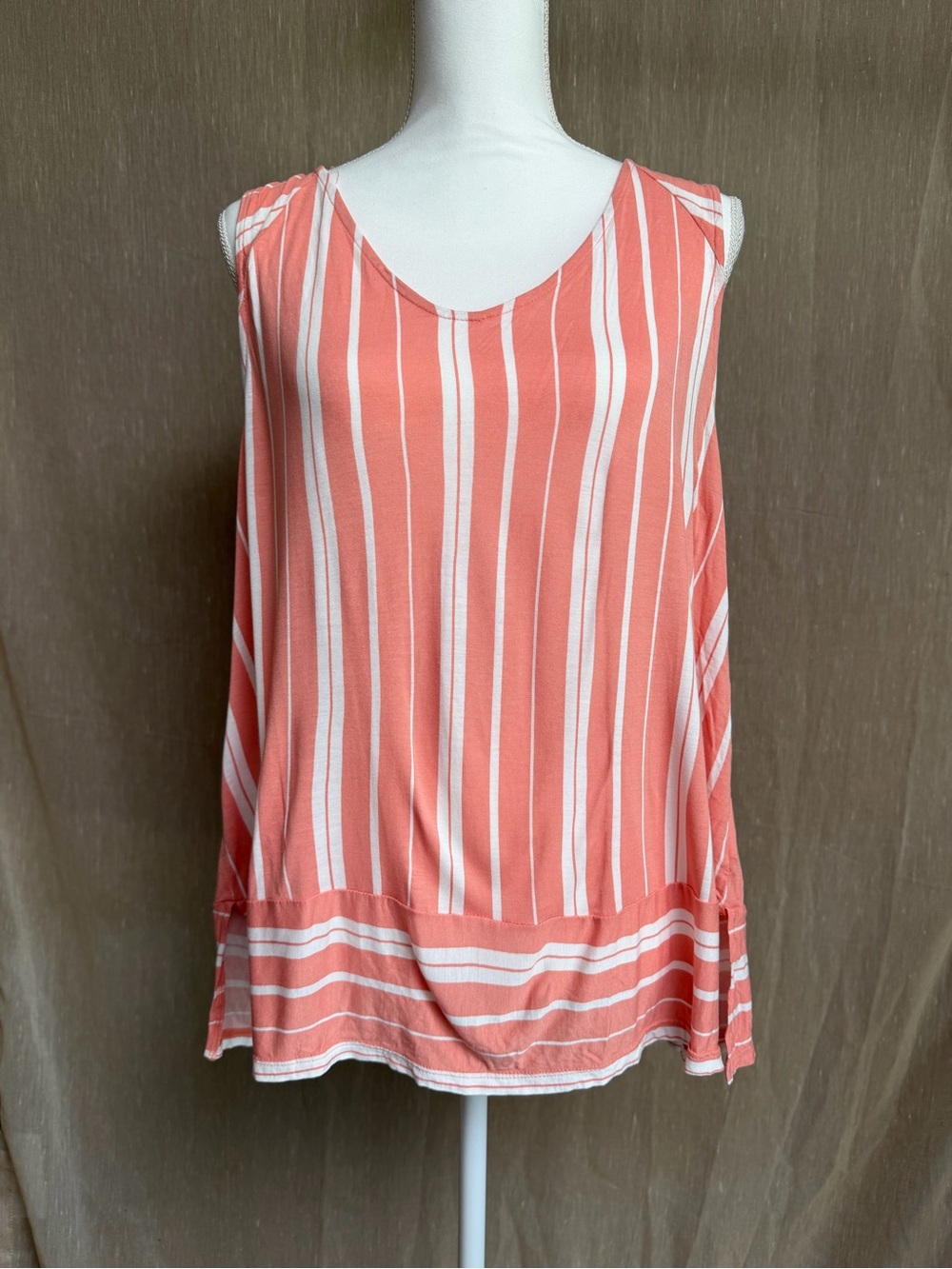 Old Navy Coral and White Vertical Stripe Tank - XL